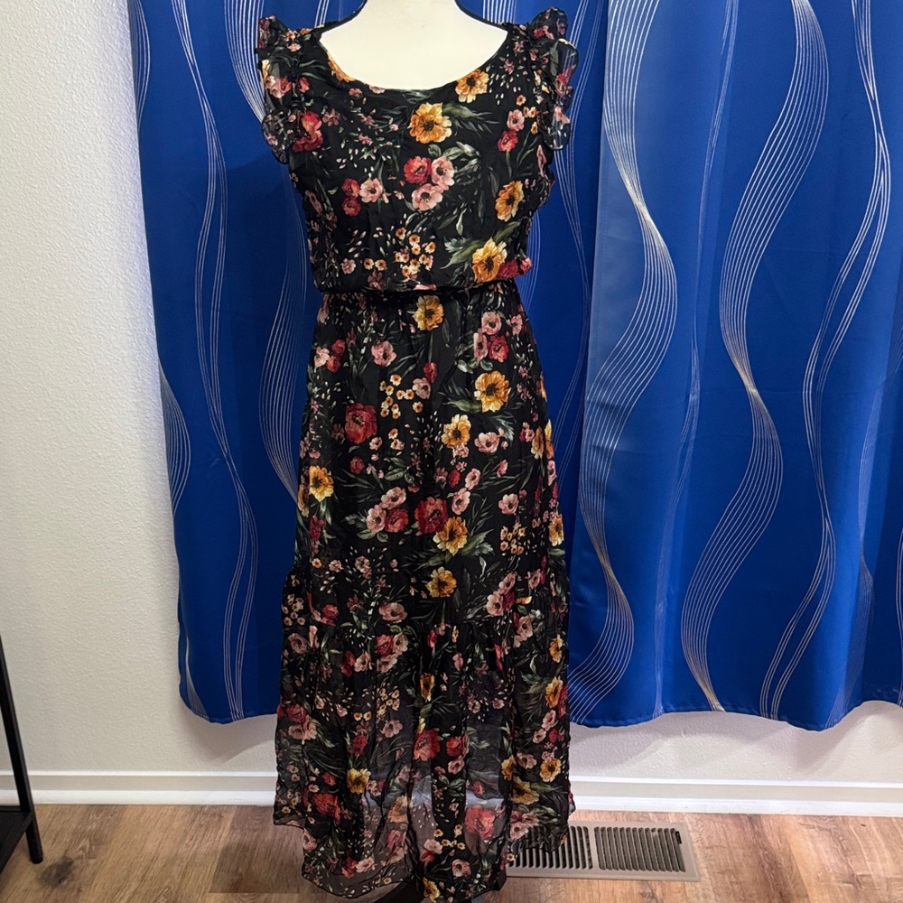 Floral Black and Red Midi/Maxi Dress